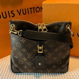 Louis Vuitton Odeon PM Brown Canvas Monogram Shoulder Bag Black Leather Trim